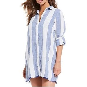 Tommy Bahama linen Rugby beach stripe boyfriend shirt